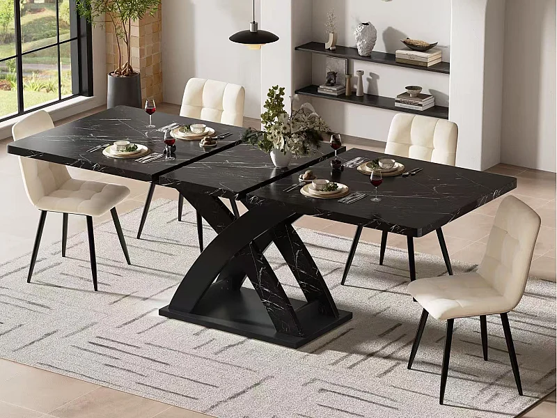 Stolik rozkładany jadalniany 120-160x80x75cm - Dla 6 do 8 osób - MDF + metal - Czarny