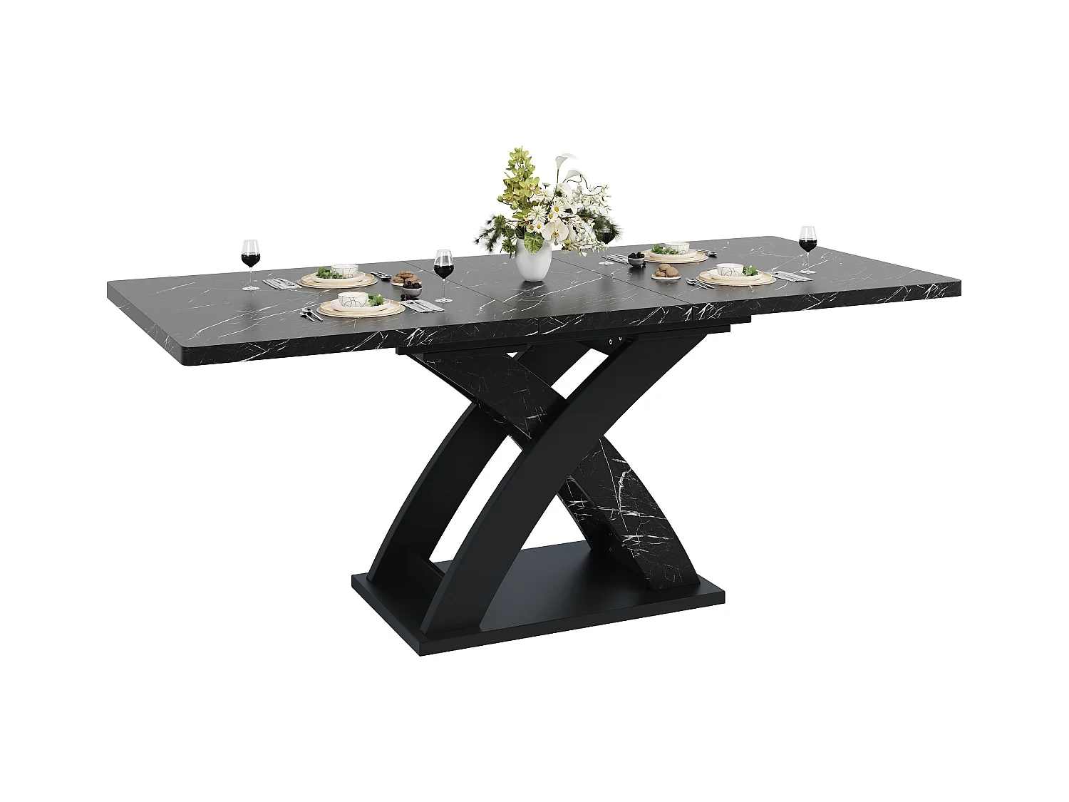 Table à manger extensible 120-160x80x75cm - 6 à 8 personnes - MDF + métal - Noir