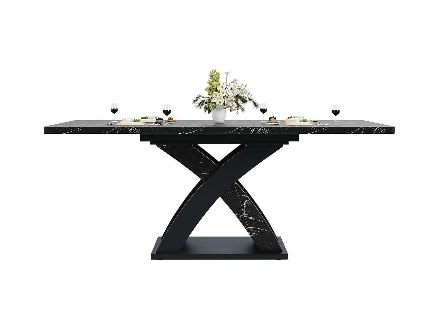 Table à manger extensible 120-160x80x75cm - 6 à 8 personnes - MDF + métal - Noir