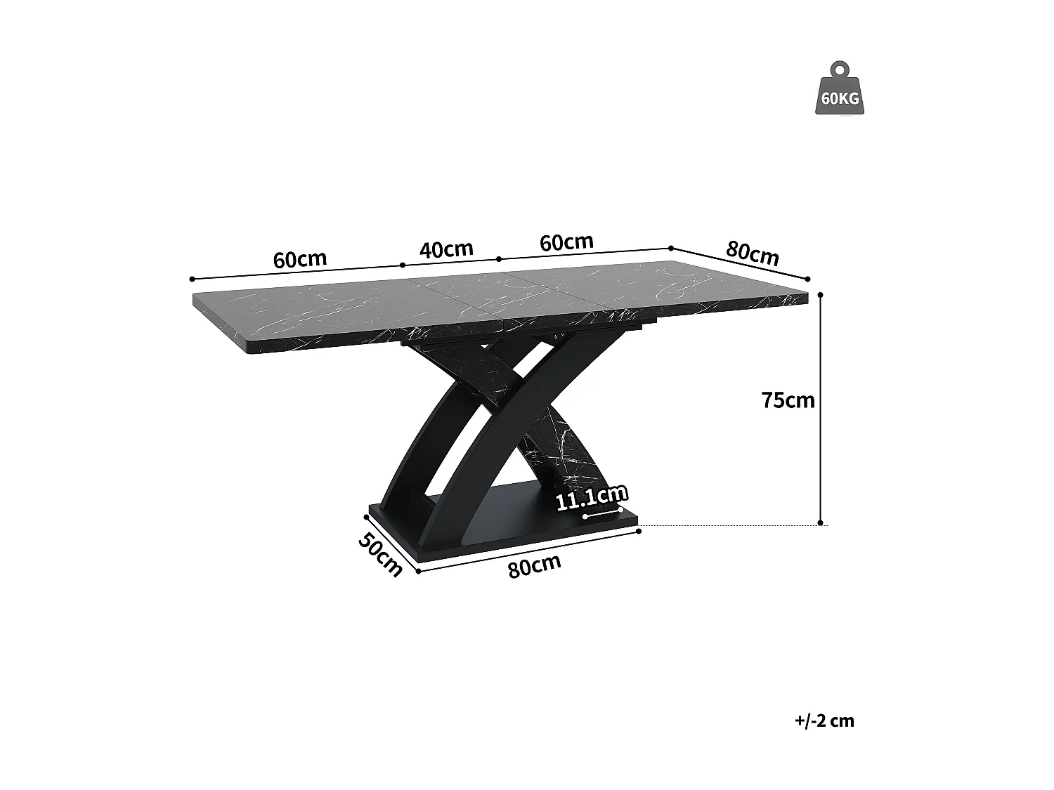 Uitschuifbare eettafel 120-160x80x75cm - Voor 6 tot 8 personen - MDF + metaal - Zwart