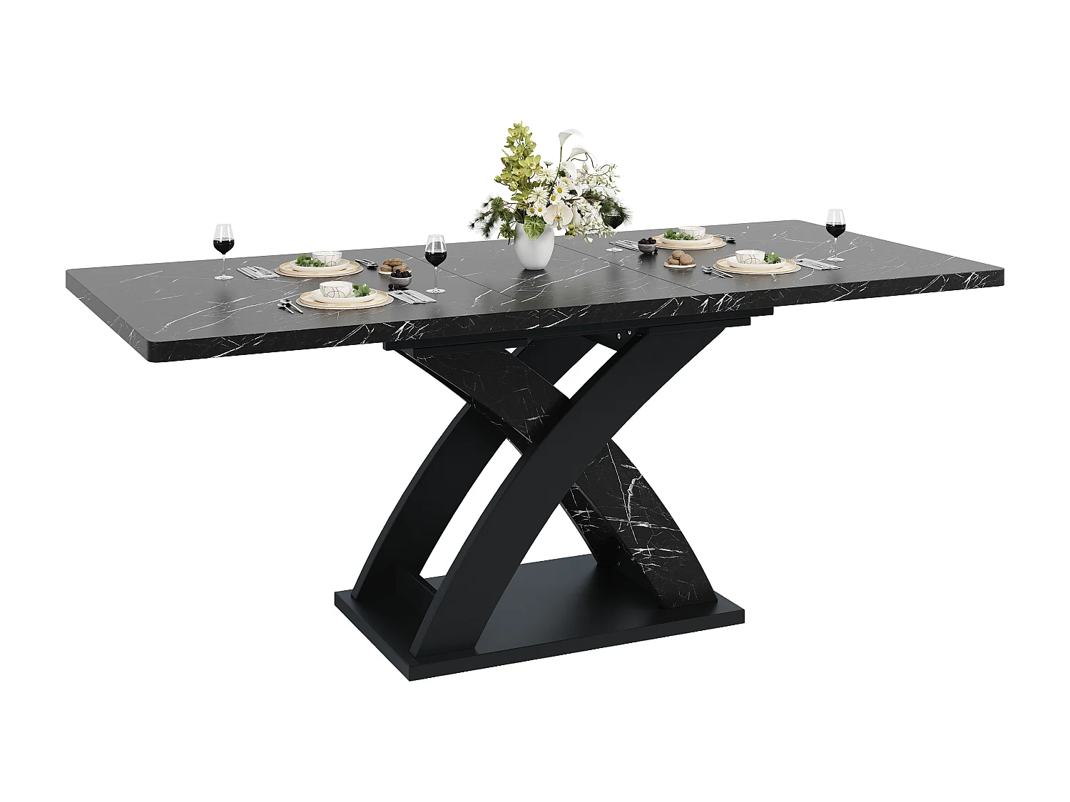 Uitschuifbare eettafel 120-160x80x75cm - Voor 6 tot 8 personen - MDF + metaal - Zwart