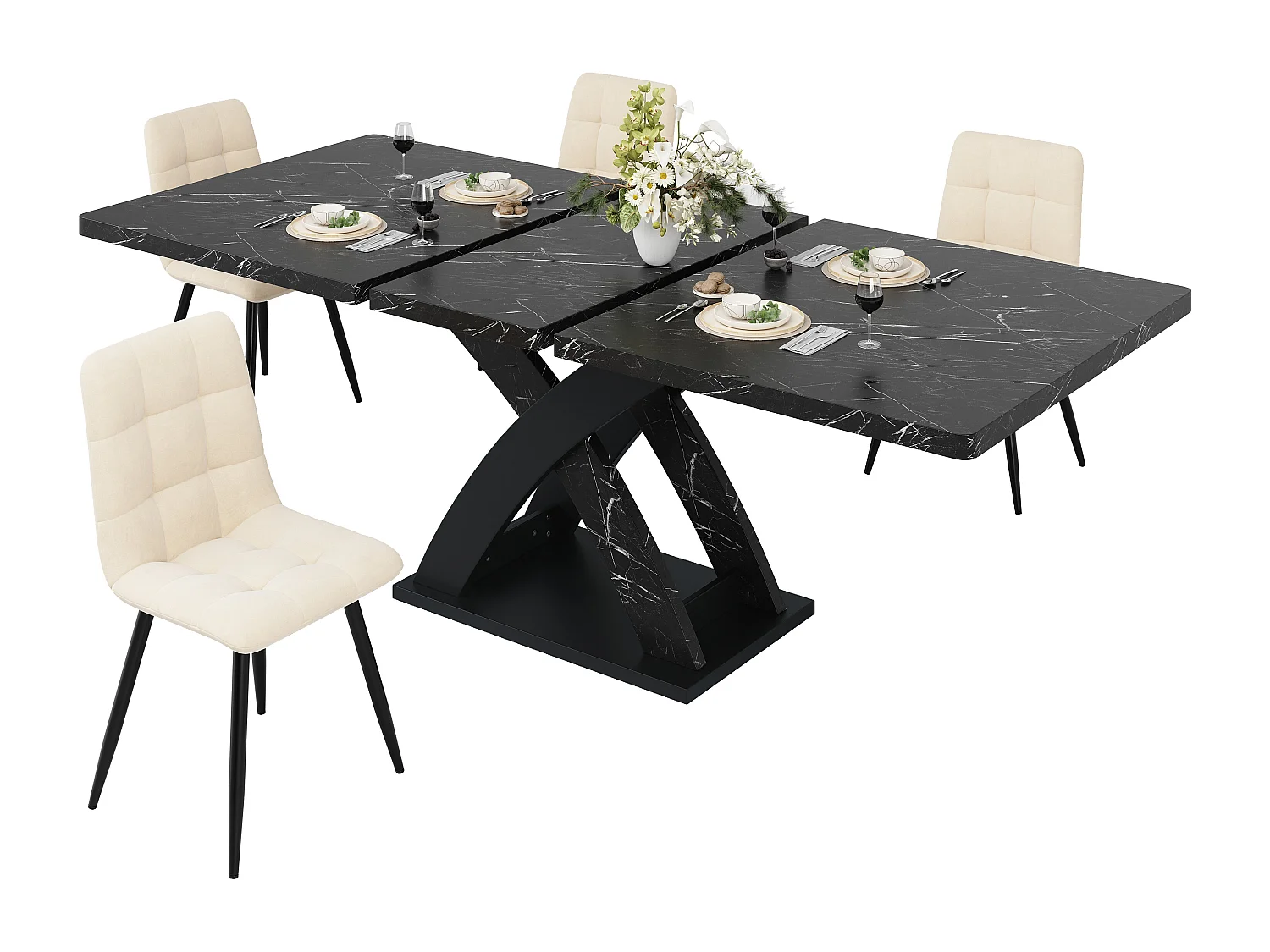 Uitschuifbare eettafel 120-160x80x75cm - Voor 6 tot 8 personen - MDF + metaal - Zwart