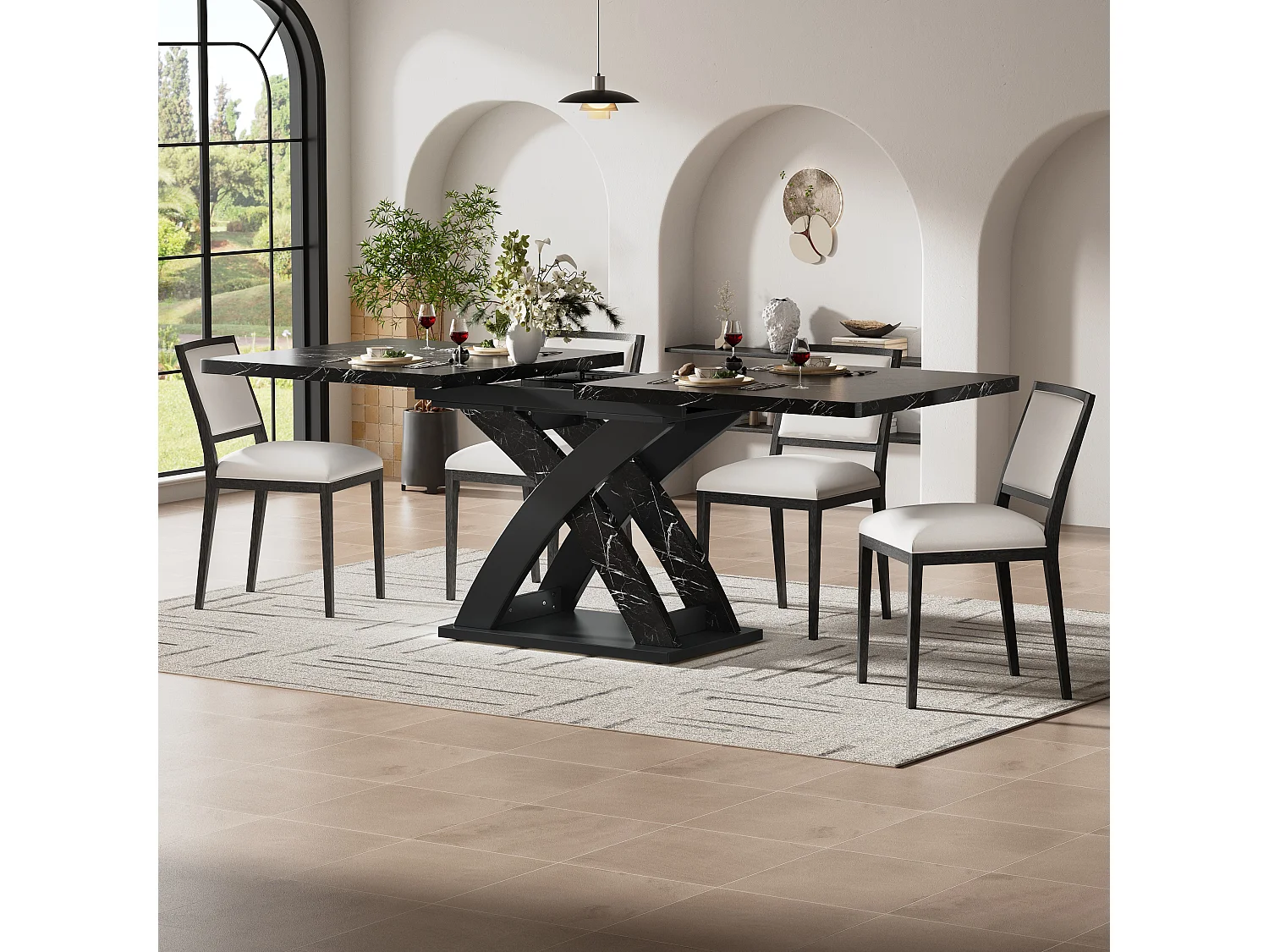 Udtrækkeligt spisebord 120-160x80x75cm - Plads til 6 til 8 - MDF + Metal - Sort