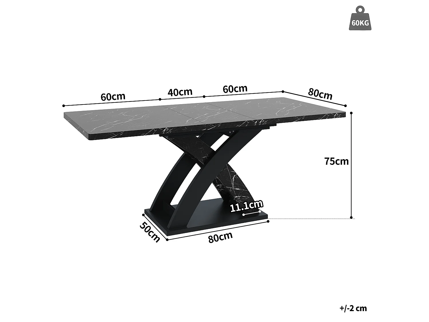Udtrækkeligt spisebord 120-160x80x75cm - Plads til 6 til 8 - MDF + Metal - Sort