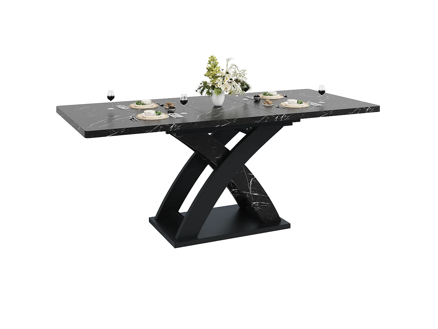 Udtrækkeligt spisebord 120-160x80x75cm - Plads til 6 til 8 - MDF + Metal - Sort