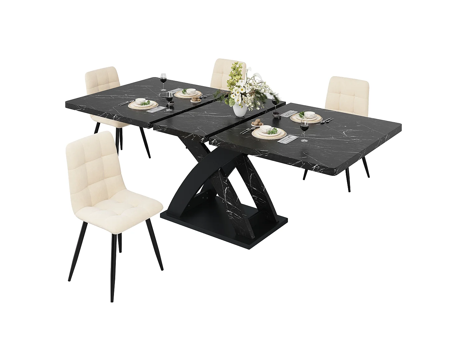 Udtrækkeligt spisebord 120-160x80x75cm - Plads til 6 til 8 - MDF + Metal - Sort