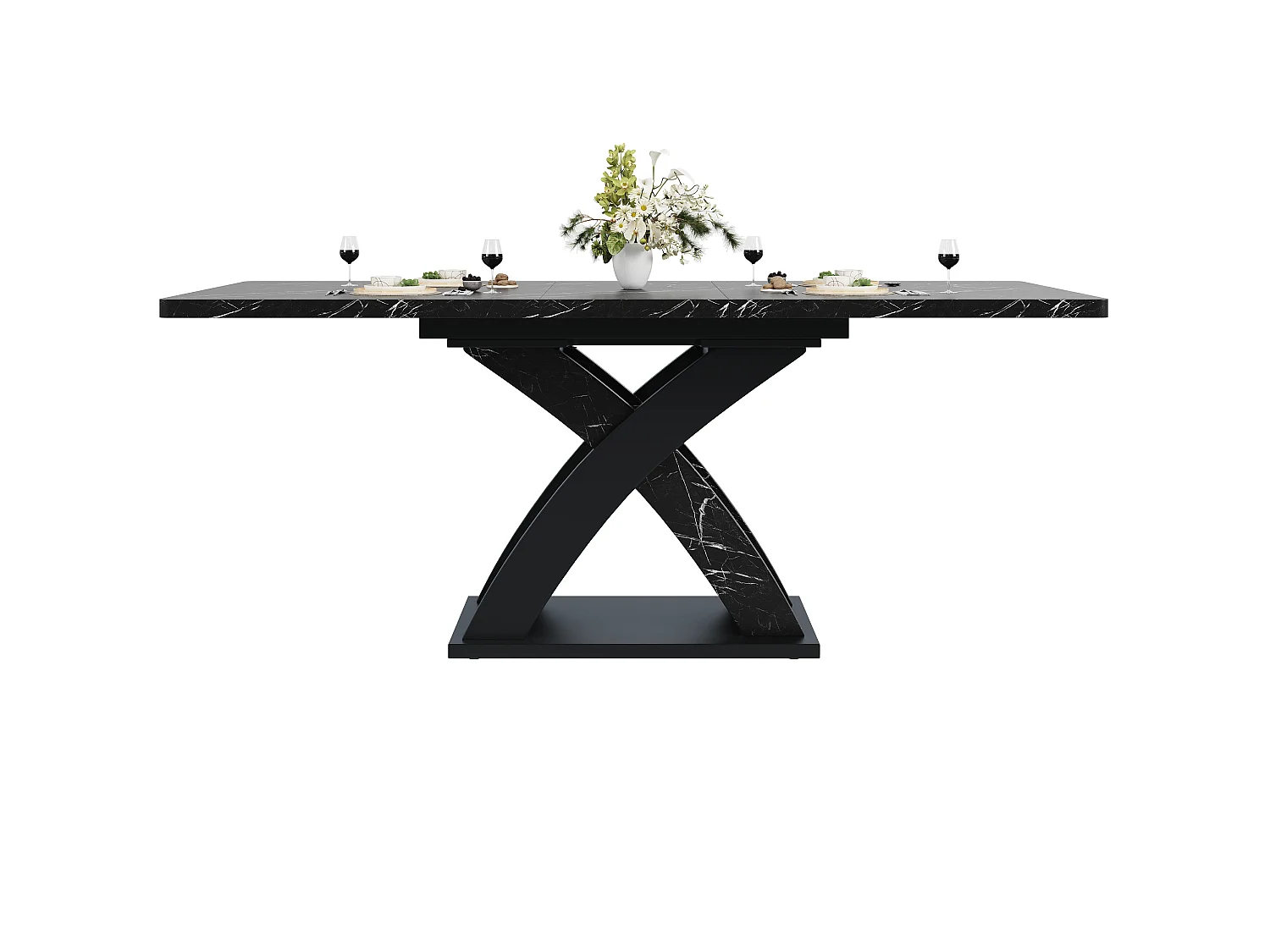 Udtrækkeligt spisebord 120-160x80x75cm - Plads til 6 til 8 - MDF + Metal - Sort