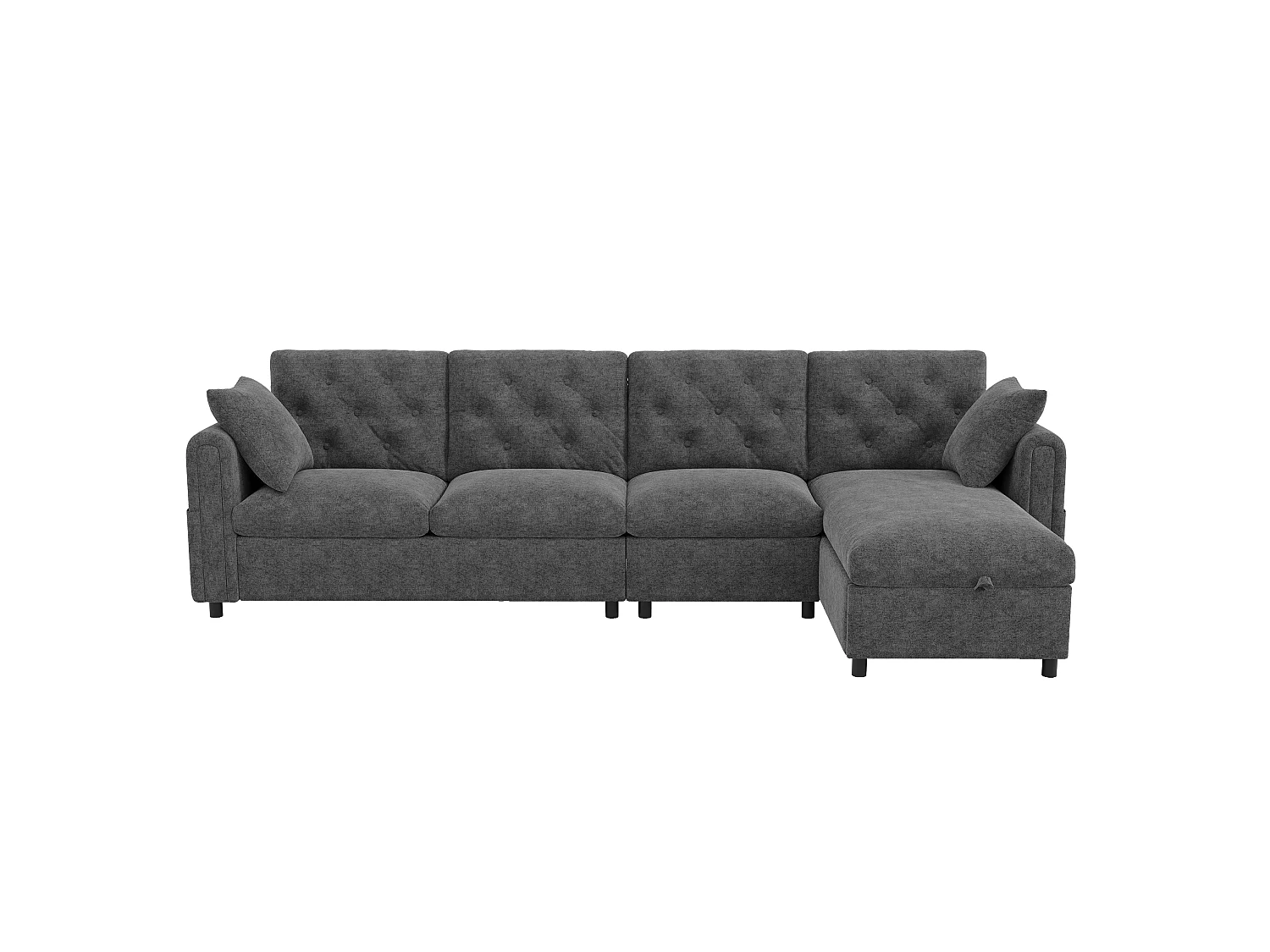 Moderne L-Form Eckcouch - Mit Stauraum - Links und rechts einstellbar - Mit seitlichen Aufbewahrungstaschen - Samt - ​​Grau​