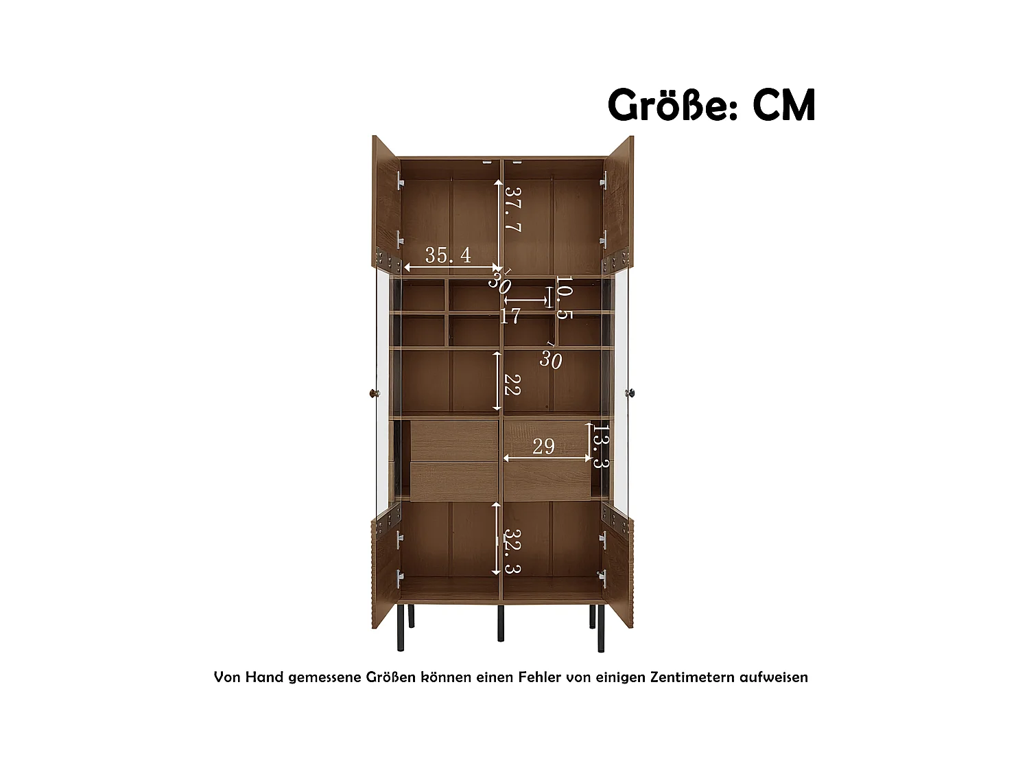 Vitrine 75x35x164.5 cm - 2 Türen - Glasfront + mehrlagiges Regalbrett + Geheimschublade - ​​Nussbaum​