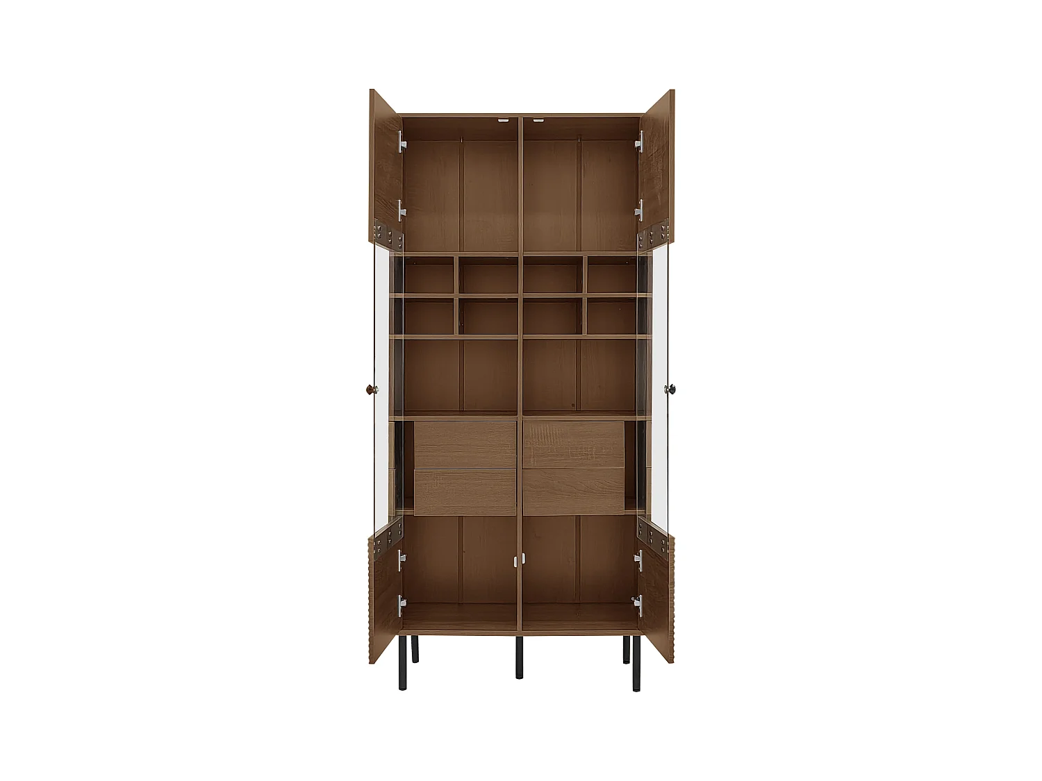 Vitrine 75x35x164.5 cm - 2 Türen - Glasfront + mehrlagiges Regalbrett + Geheimschublade - ​​Nussbaum​