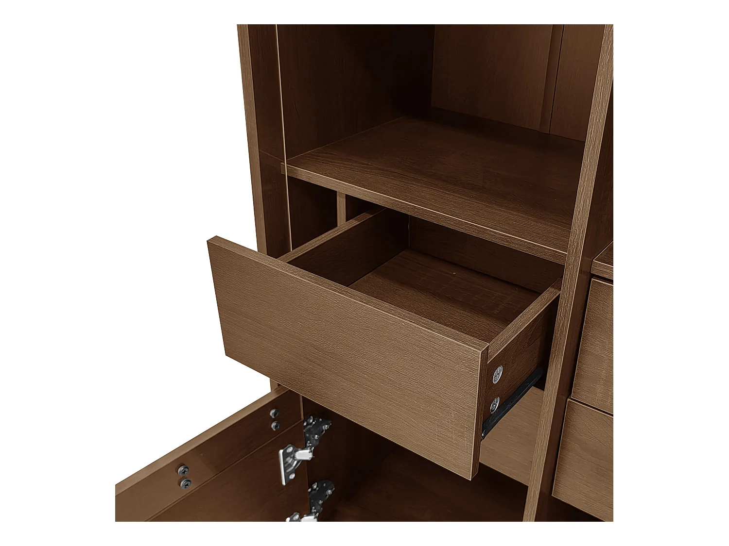 Vitrine 75x35x164.5 cm - 2 Türen - Glasfront + mehrlagiges Regalbrett + Geheimschublade - ​​Nussbaum​