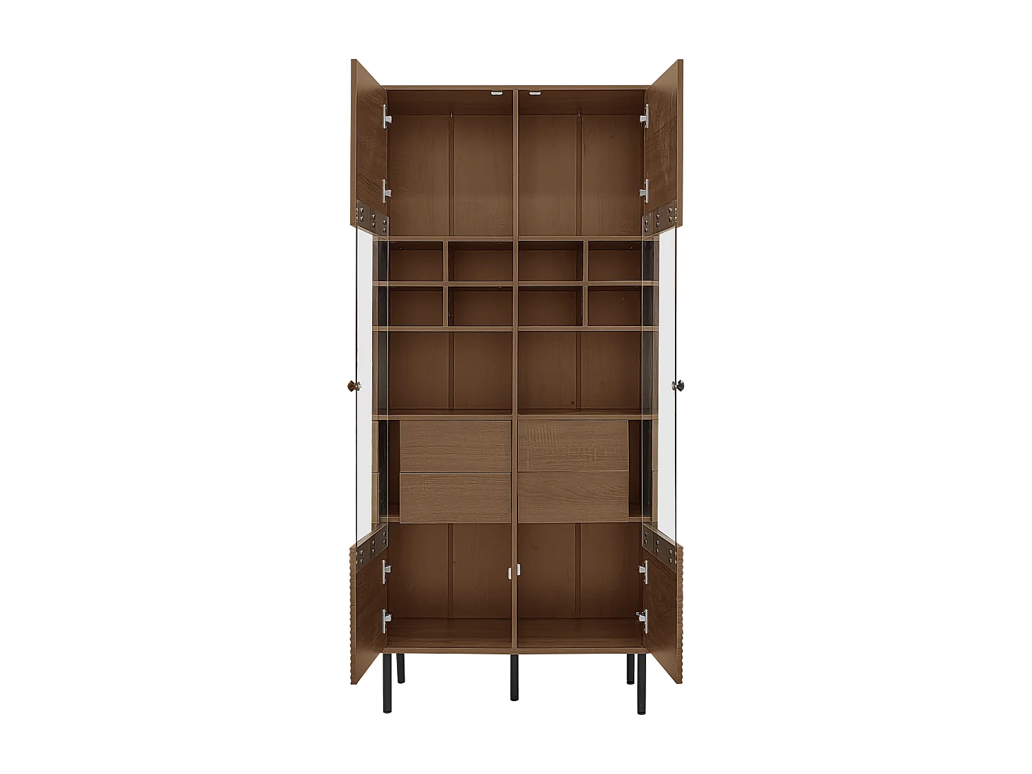 Vetrina 75x35x164.5 cm - 2 ante - Pannello in vetro + ripiano multistrato + cassetto nascosto - ​​Noce​