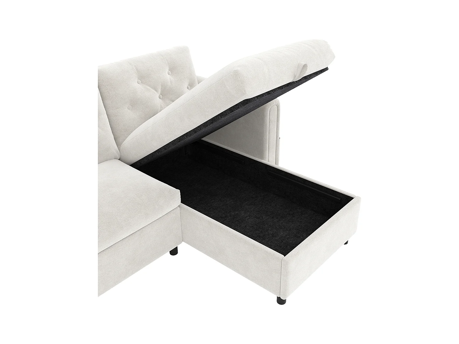 Sofá de canto moderno em L - Com espaço de armazenamento - Ajustável para esquerda e direita - Com bolsos laterais de armazenamento - Veludo - ​​Bege​