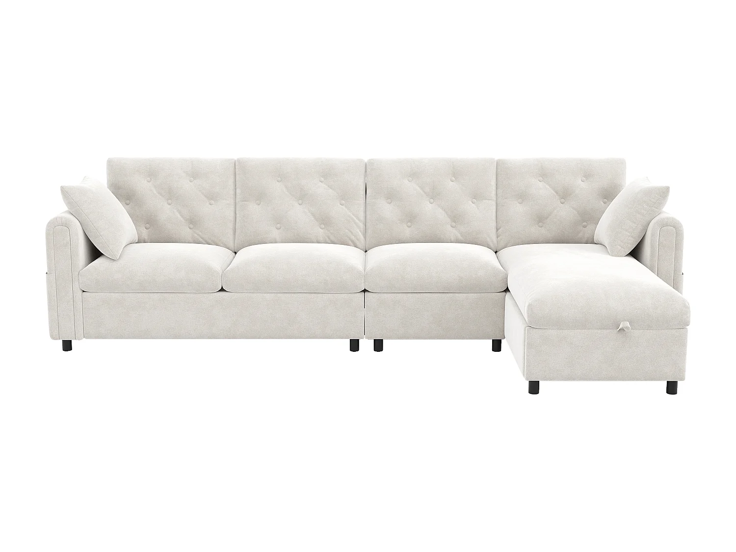 Canapé d'angle moderne en L - avec espace de rangement - réglable à gauche et à droite - avec poches latérales de rangement - velours - Beige