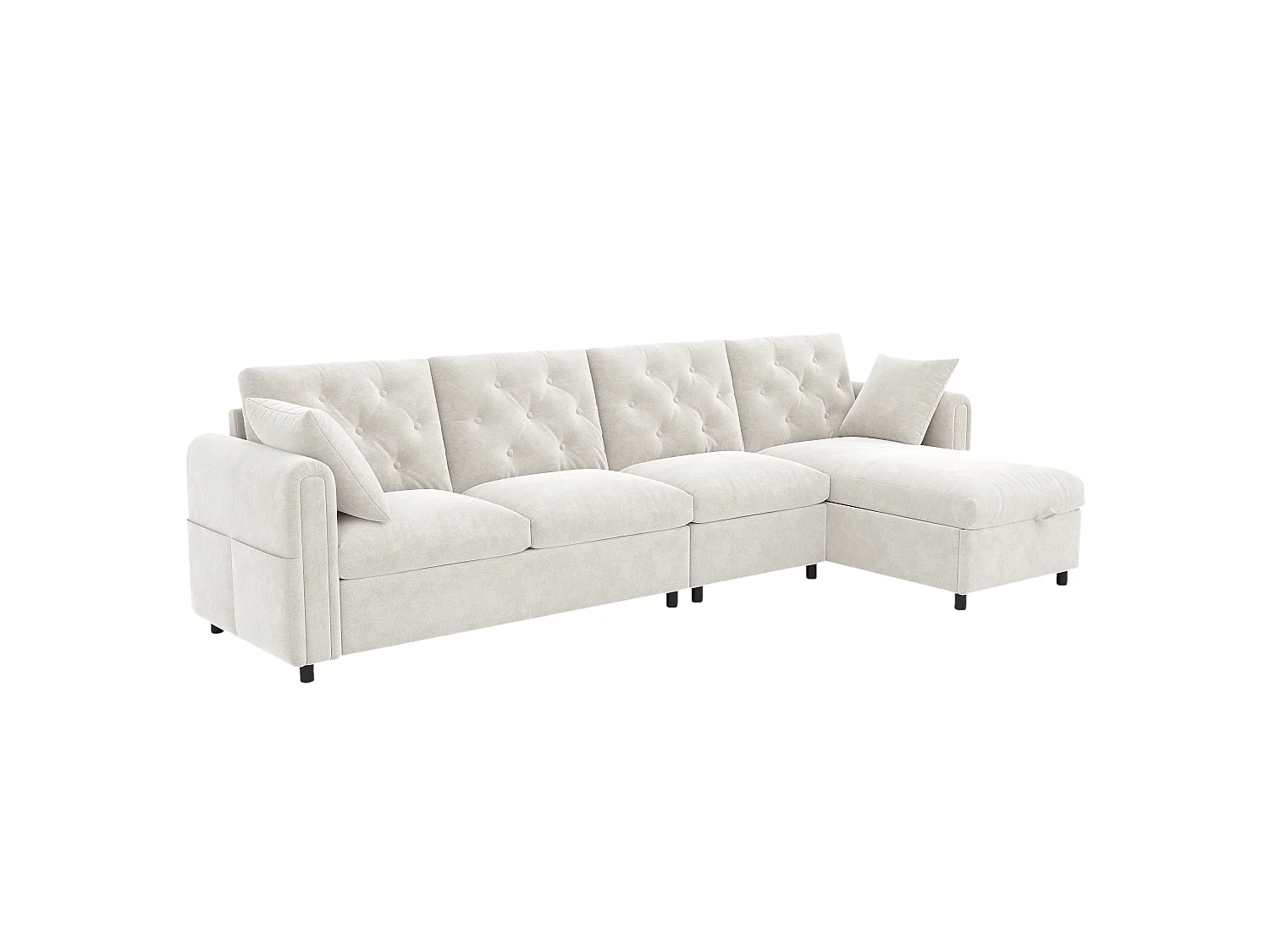 Modern L-shaped corner sofa - with storage space - adjustable left and right - with side storage pockets - velvet - Beige