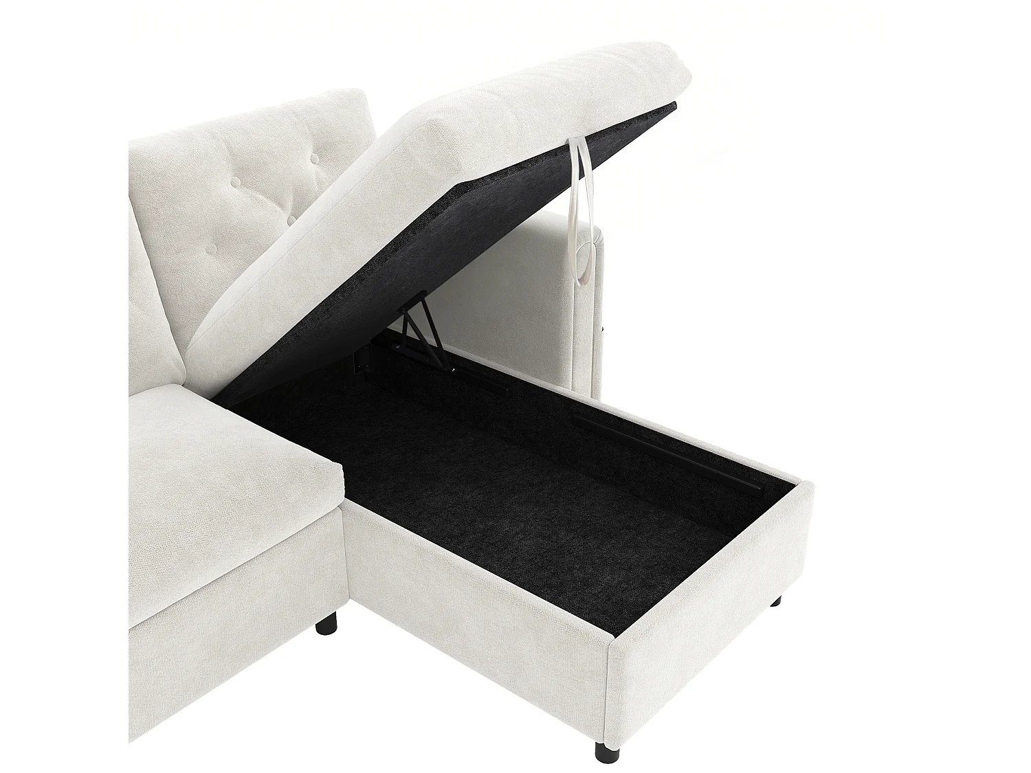 Modern L-shaped corner sofa - with storage space - adjustable left and right - with side storage pockets - velvet - Beige