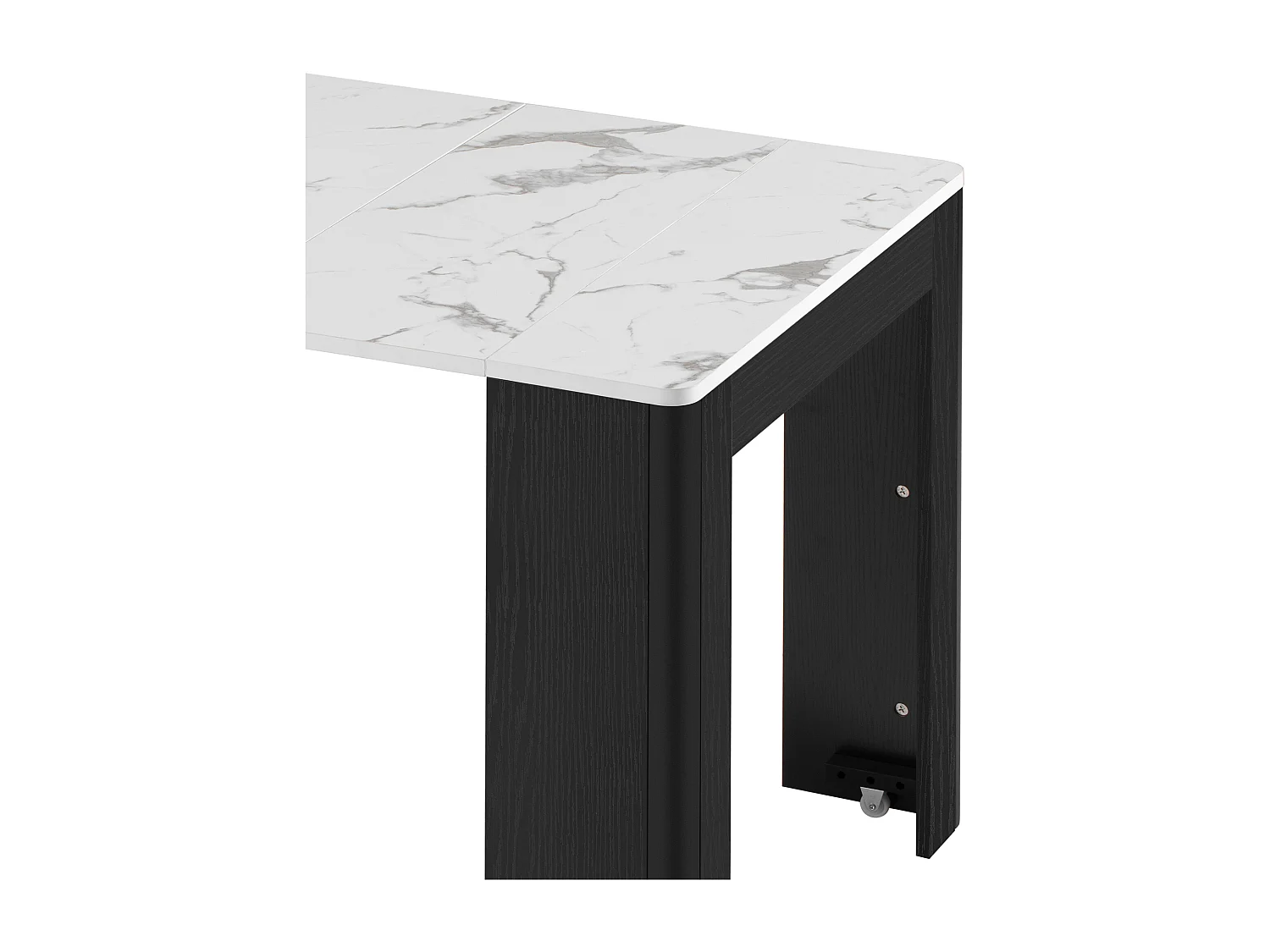 Ilot central de cuisine - avec USB et LED - avec table à manger amovible et extensible - texture de marbre - avec 1 porte - noir + blanc