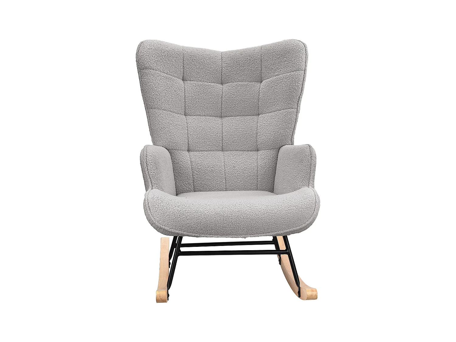 Fauteuil à Bascule - Fauteuil à Oreilles Rembourré - Pieds en Métal et en Bois Massif - Velours Teddy