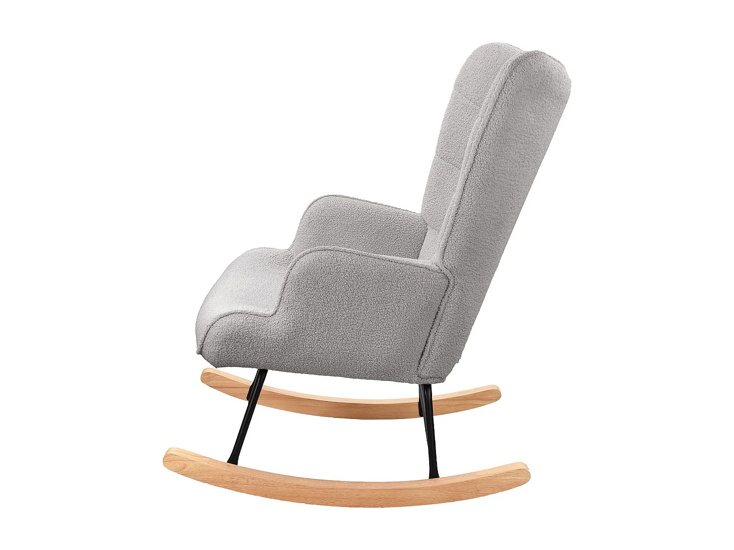 Fauteuil à Bascule - Fauteuil à Oreilles Rembourré - Pieds en Métal et en Bois Massif - Velours Teddy