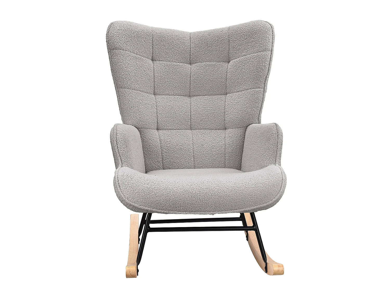 Fauteuil à Bascule - Fauteuil à Oreilles Rembourré - Pieds en Métal et en Bois Massif - Velours Teddy