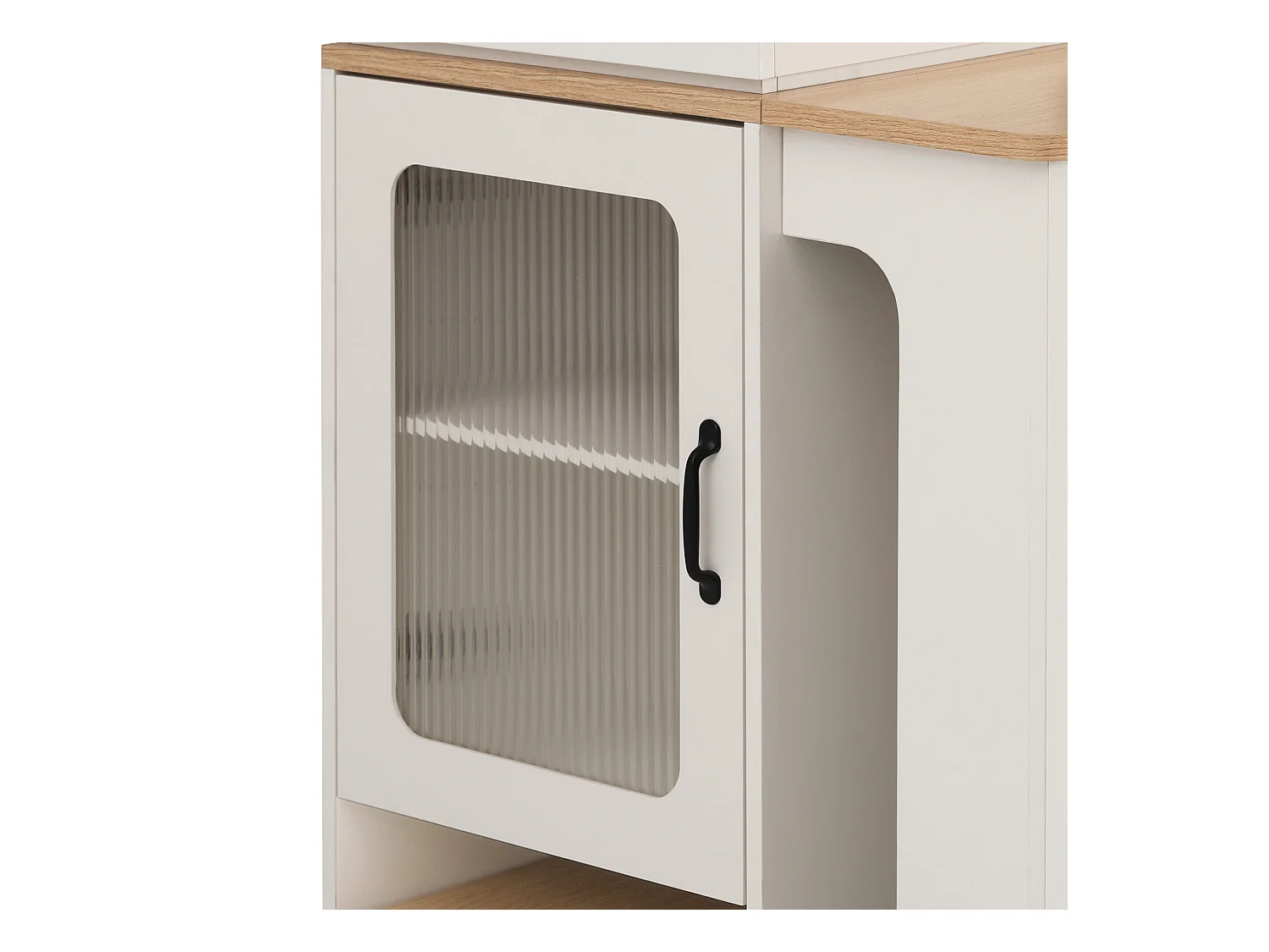 Ilot central de cuisine - avec prise de courant - avec table à manger amovible et extensible - texture du bois - avec 1 porte - naturel + blanc