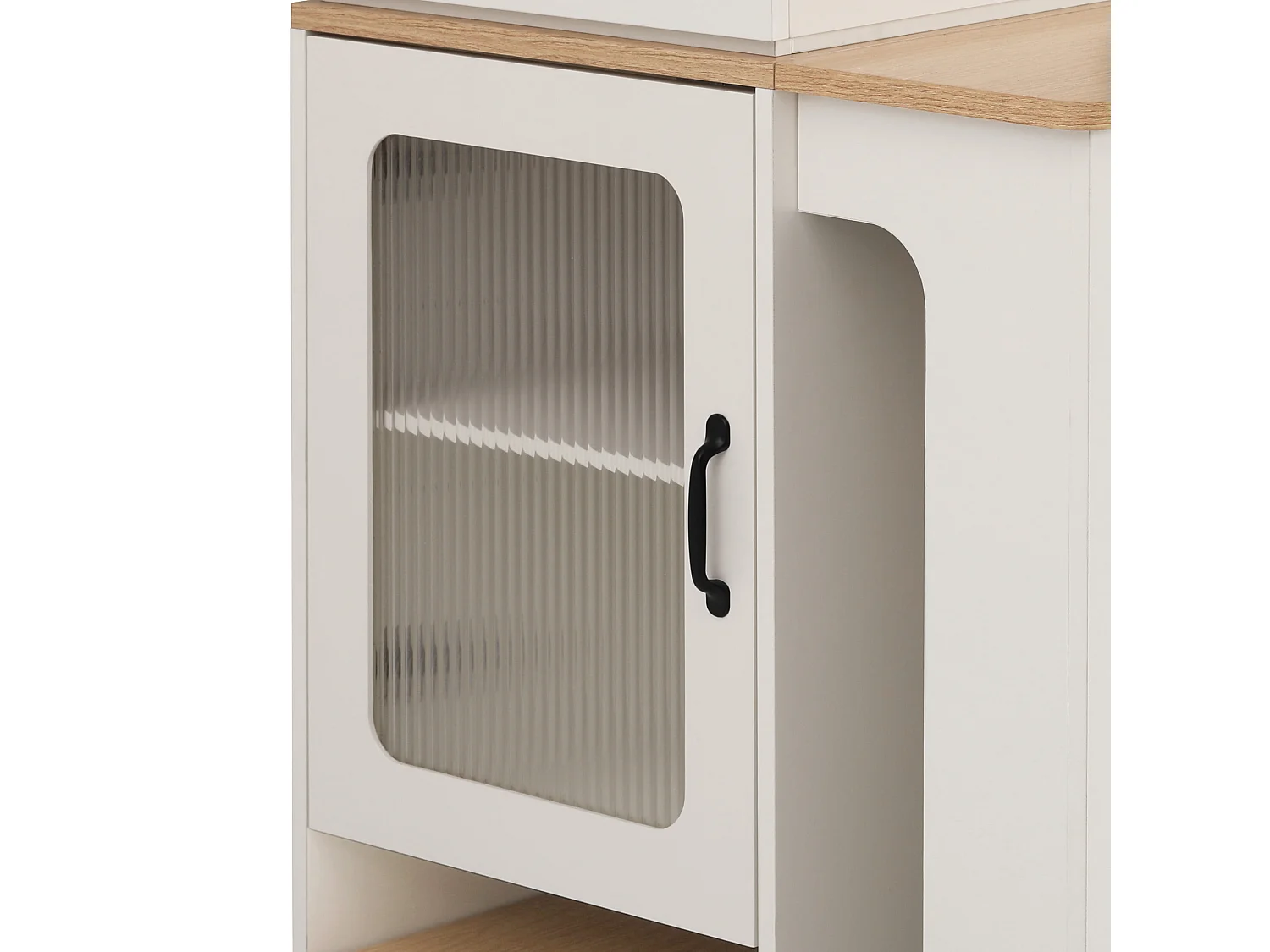 Keukeneiland - Met stopcontact - Met afneembare en uitschuifbare eettafel - Houtstructuur - Met 1 deur - Natuur + Wit