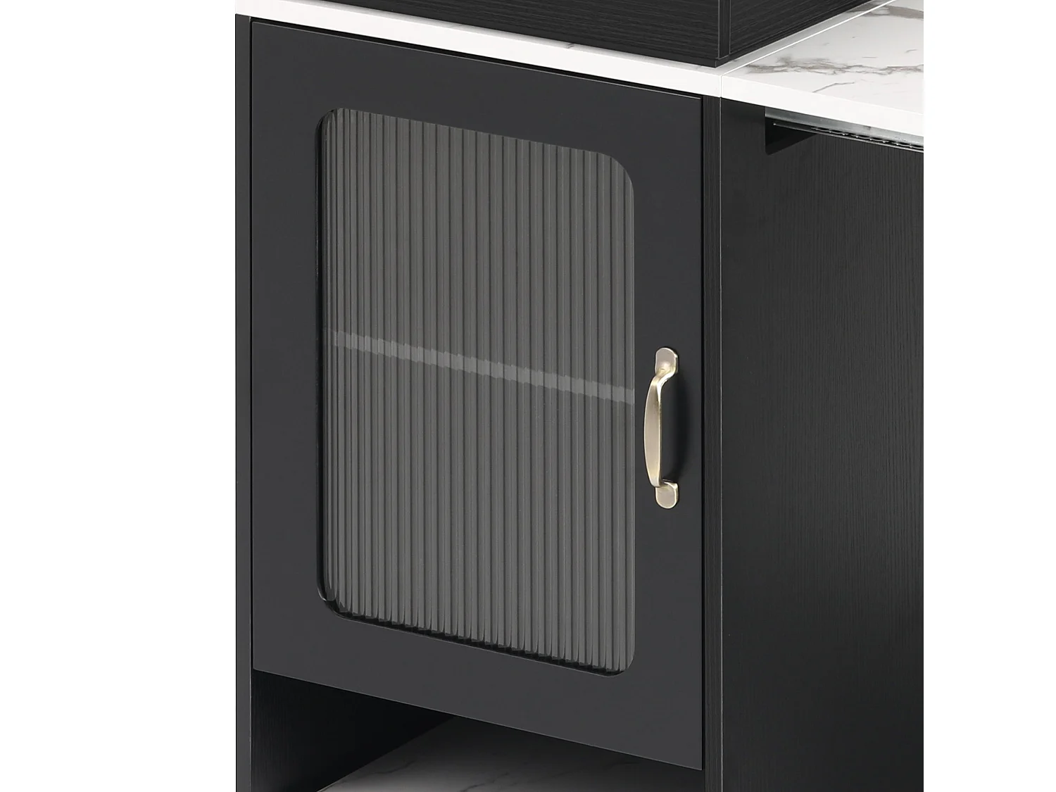 Ilha de cozinha - Com tomada elétrica - Com mesa de jantar removível e extensível - ​​Textura de mármore​​ - Com 1 porta - ​​Preto + Branco​