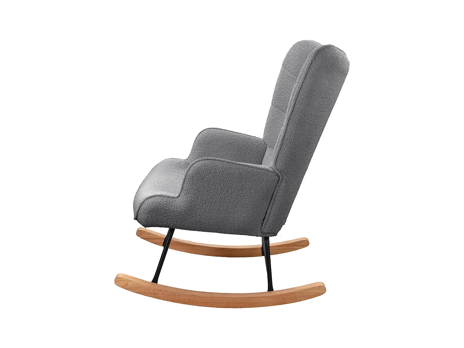 Fauteuil à Bascule - Fauteuil à Oreilles Rembourré - Pieds en Métal et en Bois Massif - Velours Teddy