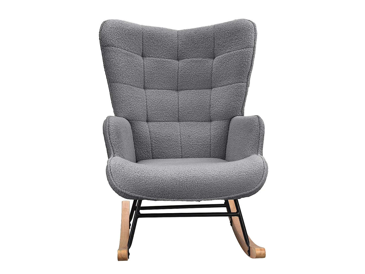 Fauteuil à Bascule - Fauteuil à Oreilles Rembourré - Pieds en Métal et en Bois Massif - Velours Teddy