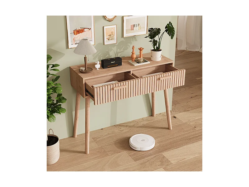 Console Meuble, Console d'entrée avec 2 Tiroirs, Meuble d'Entrée avec Rangement Tables d’Entrée en Bois de Ferme, Style Boho