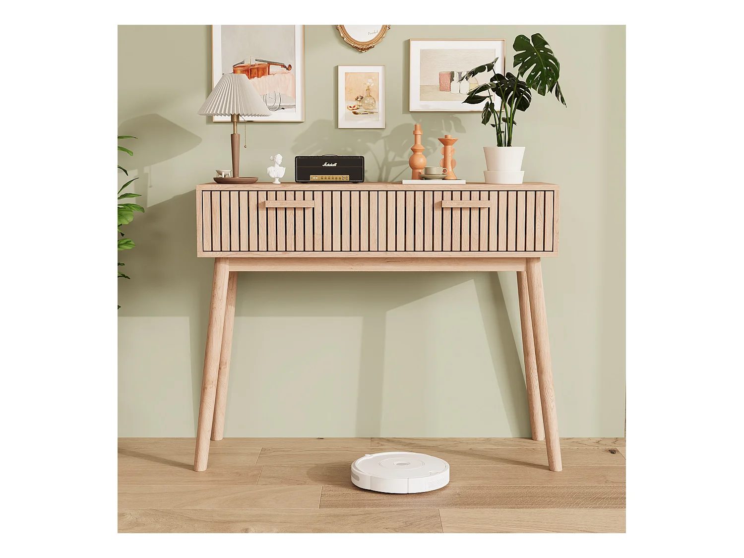 Console Meuble, Console d'entrée avec 2 Tiroirs, Meuble d'Entrée avec Rangement Tables d’Entrée en Bois de Ferme, Style Boho