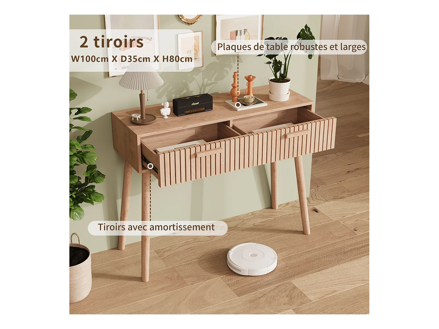 Console Meuble, Console d'entrée avec 2 Tiroirs, Meuble d'Entrée avec Rangement Tables d’Entrée en Bois de Ferme, Style Boho