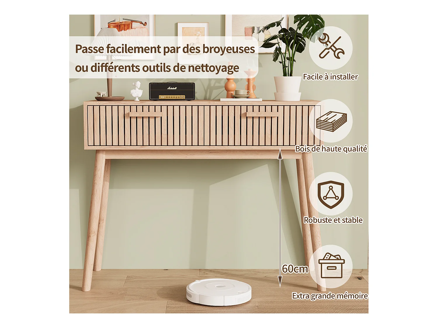 Console Meuble, Console d'entrée avec 2 Tiroirs, Meuble d'Entrée avec Rangement Tables d’Entrée en Bois de Ferme, Style Boho