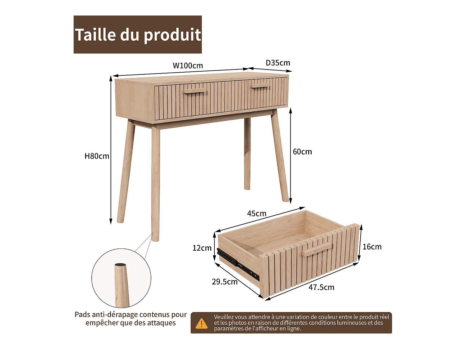 Console Meuble, Console d'entrée avec 2 Tiroirs, Meuble d'Entrée avec Rangement Tables d’Entrée en Bois de Ferme, Style Boho