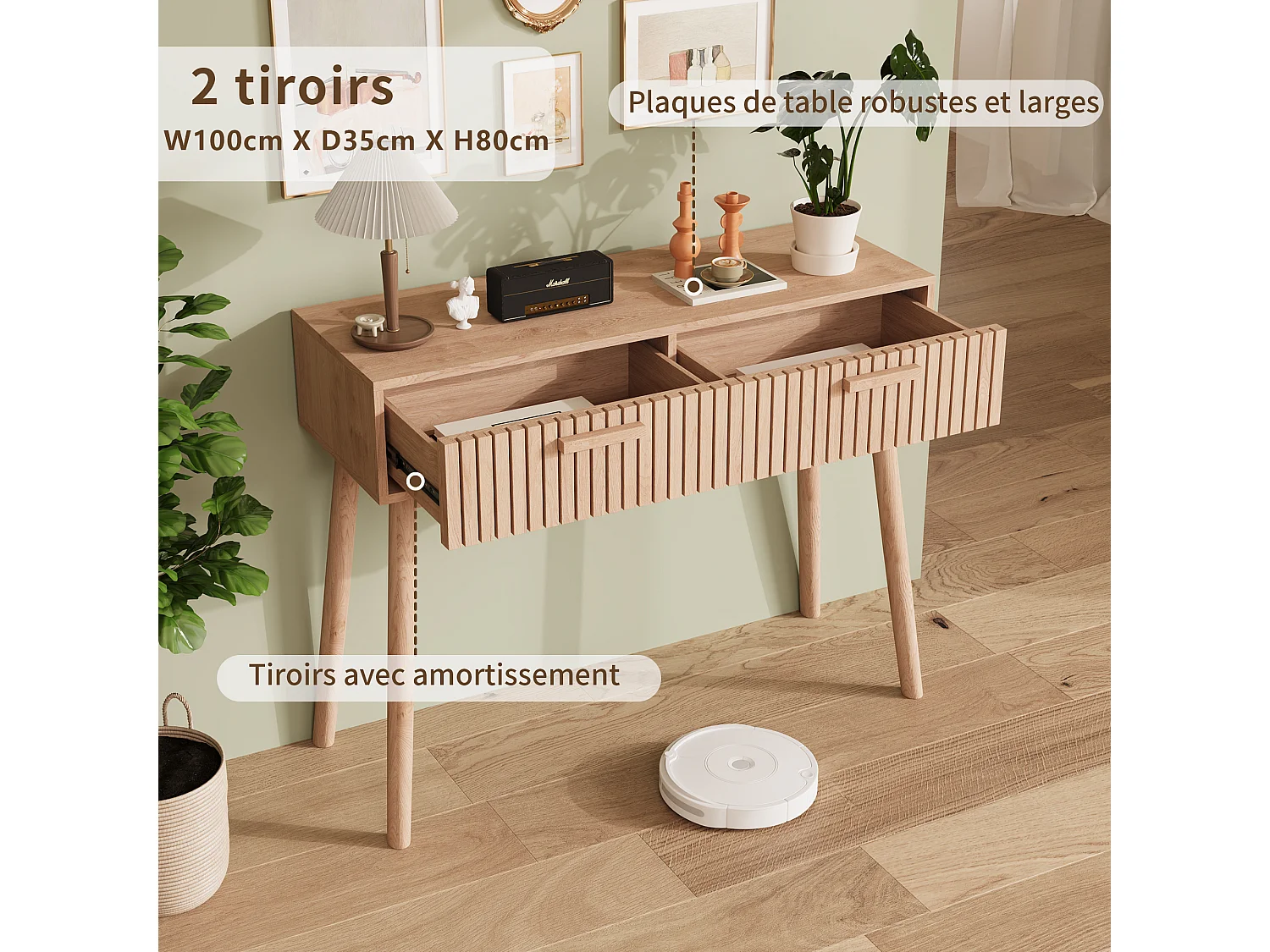 Console Meuble, Console d'entrée avec 2 Tiroirs, Meuble d'Entrée avec Rangement Tables d’Entrée en Bois de Ferme, Style Boho