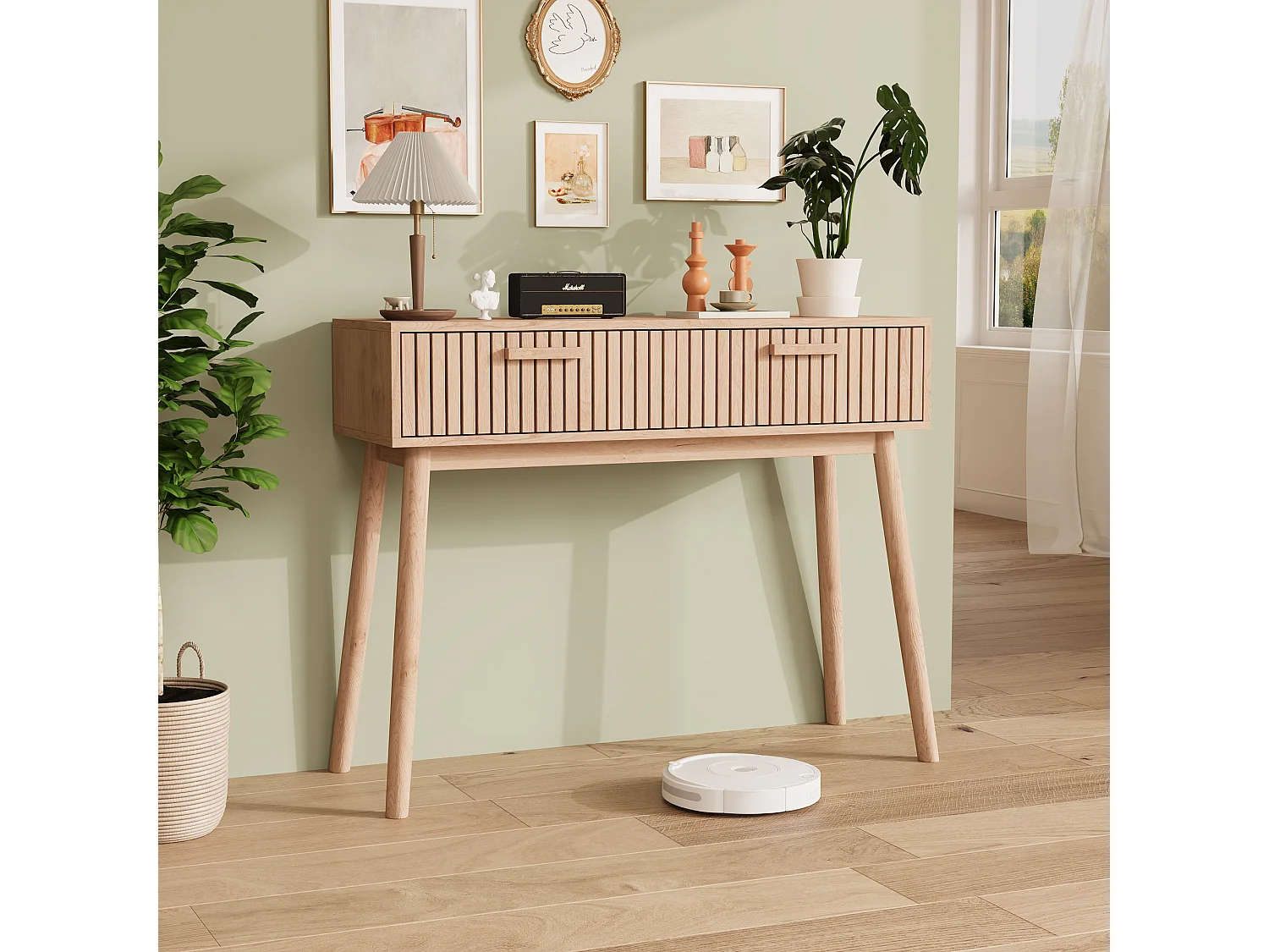Console Meuble, Console d'entrée avec 2 Tiroirs, Meuble d'Entrée avec Rangement Tables d’Entrée en Bois de Ferme, Style Boho