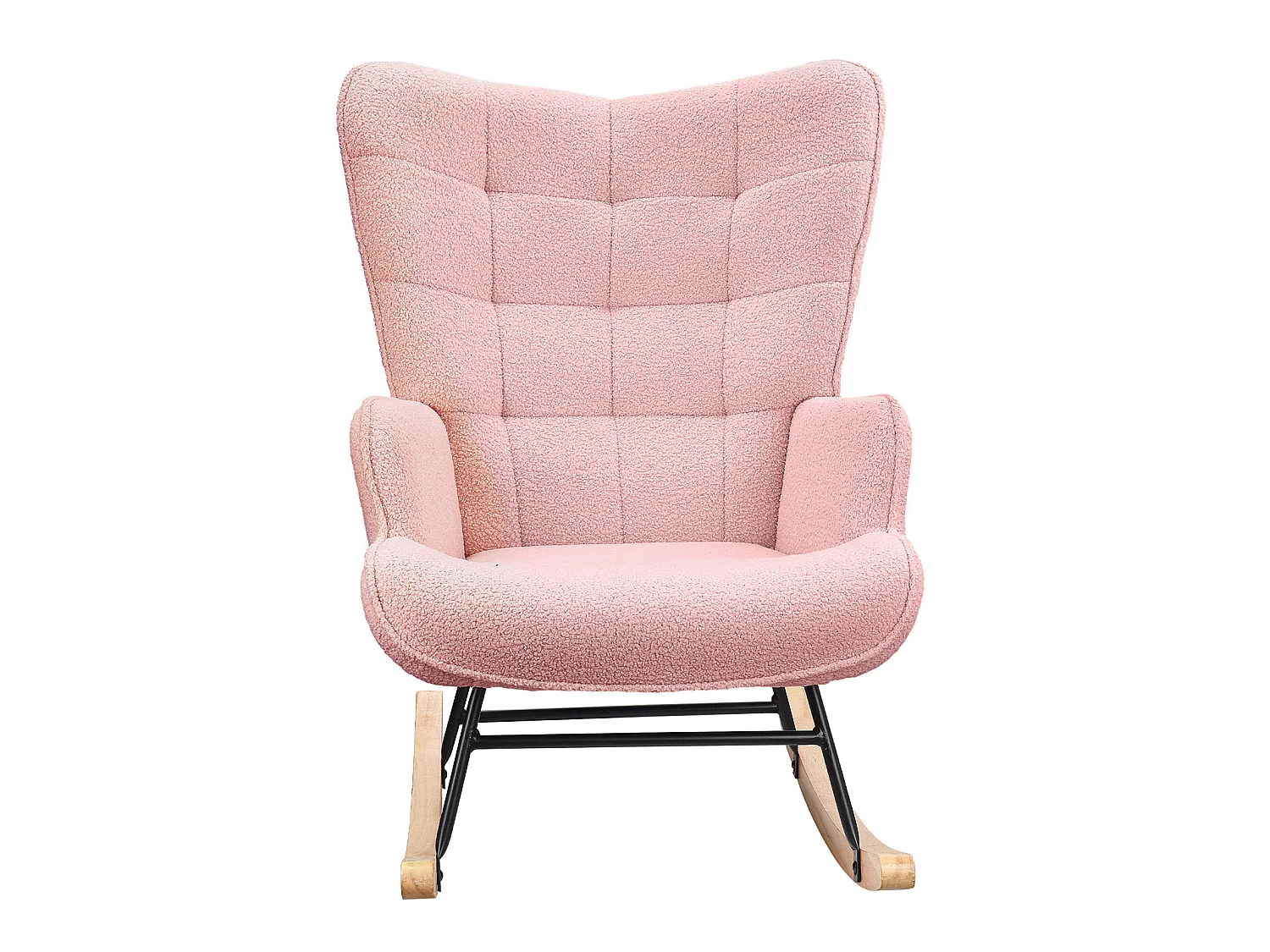 Fauteuil à Bascule - Fauteuil à Oreilles Rembourré - Pieds en Métal et en Bois Massif - Velours Teddy