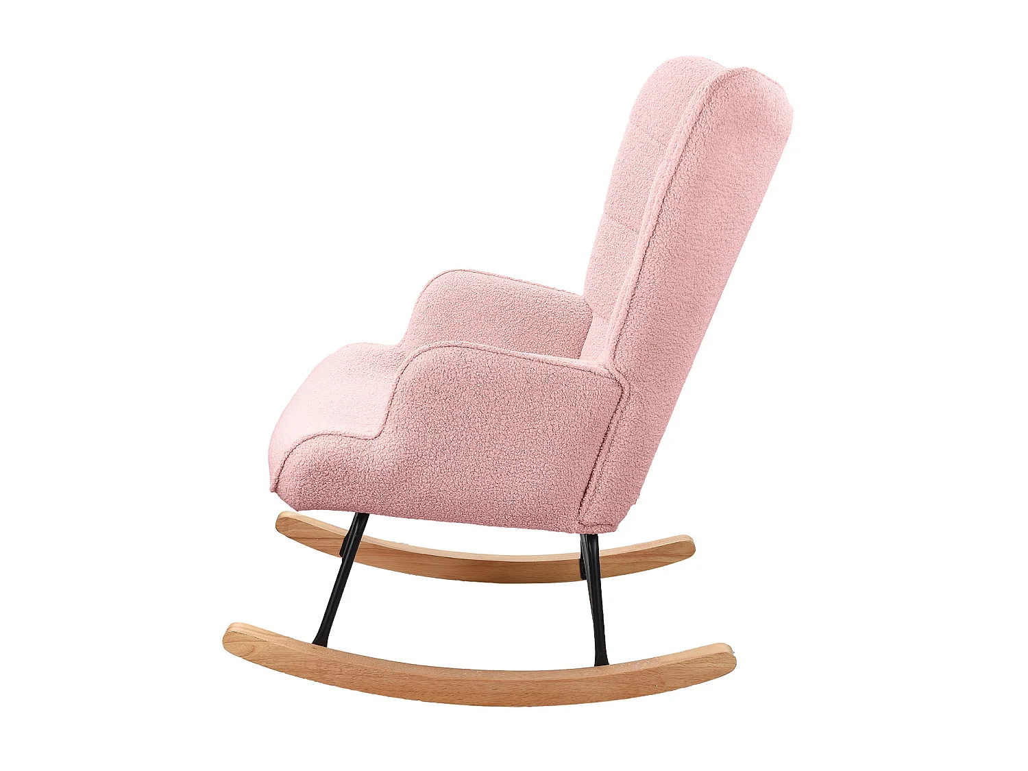 Fauteuil à Bascule - Fauteuil à Oreilles Rembourré - Pieds en Métal et en Bois Massif - Velours Teddy