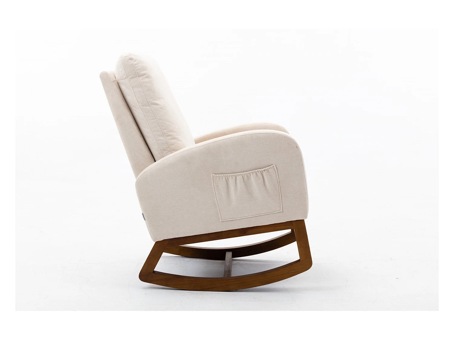 Fauteuil à bascule - Matériau du tissu - avec accoudoirs à poches - Pieds en bois massif - beiges