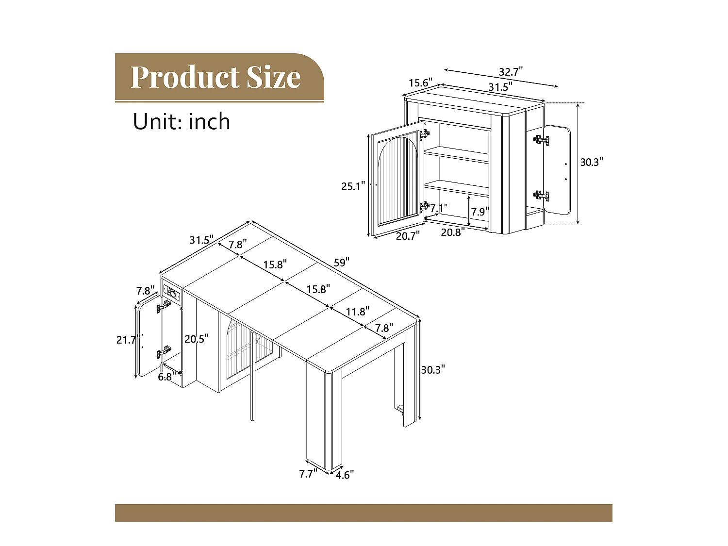 Ilot central de cuisine - avec USB et LED - avec table à manger amovible et extensible - texture du bois - avec 1 porte - naturel + blanc