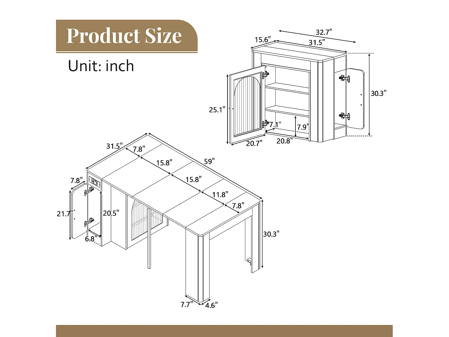 Kücheninsel - mit USB und LED - mit abnehmbarem und ausziehbarem Esstisch - Holzstruktur - mit 1 Tür - natur + weiß