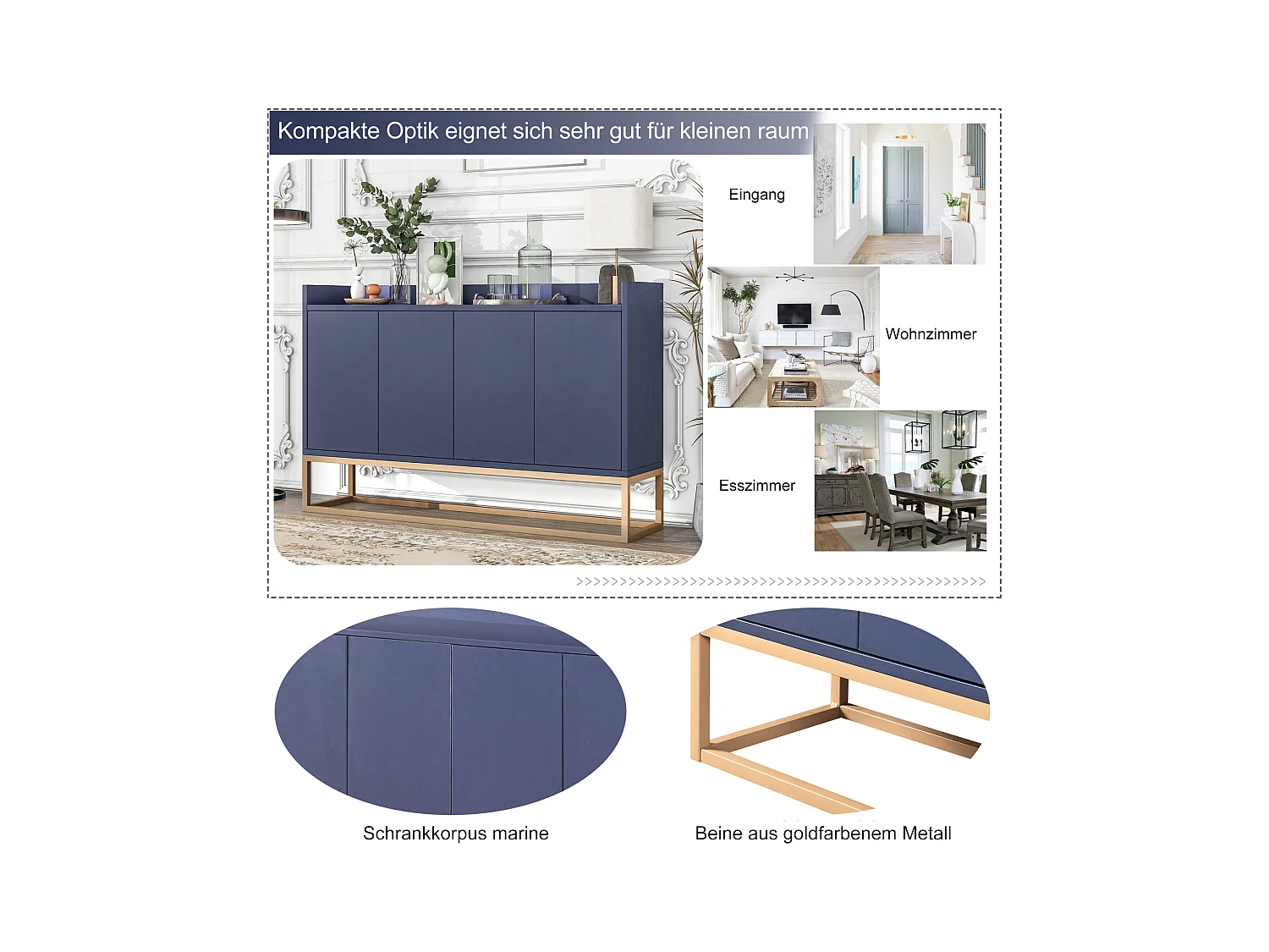 Buffet,Buffet moderne minimaliste avec 4 portes et cadre en métal pour salle à manger, salon, cuisine,bleu