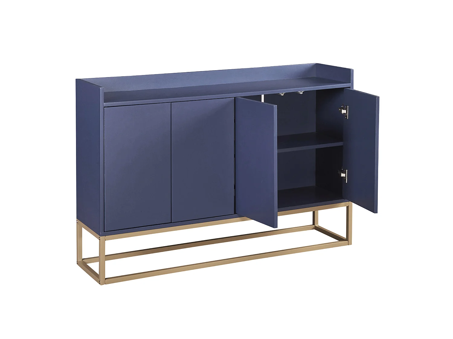 Dressoir, modern minimalistisch dressoir met 4 deuren en metalen frame voor eetkamer, woonkamer, keuken, blauw