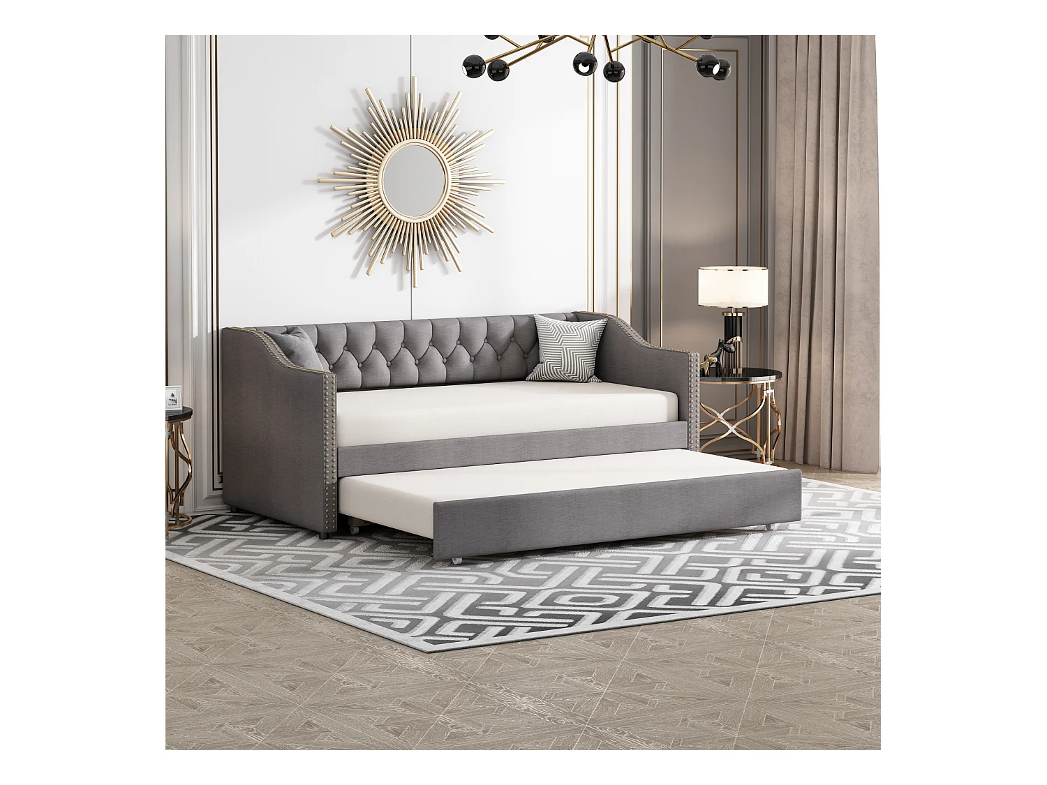 Canapé lit Convertible 90/180 x 200 cm, Canape lit 2 Places gigogne Bed avec sommier à Lattes, Multifonctionnel Cadre de Bed Rembourré 2 Personnes en Velours,gris