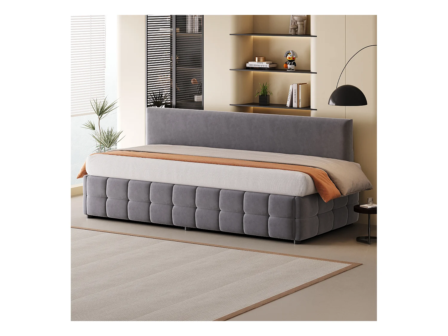 Schlafsofa mit Kasten 90x200 cm - Rückenlehne ohne Armlehnen - Samt - Dunkelgrau (Matratze nicht im Lieferumfang)