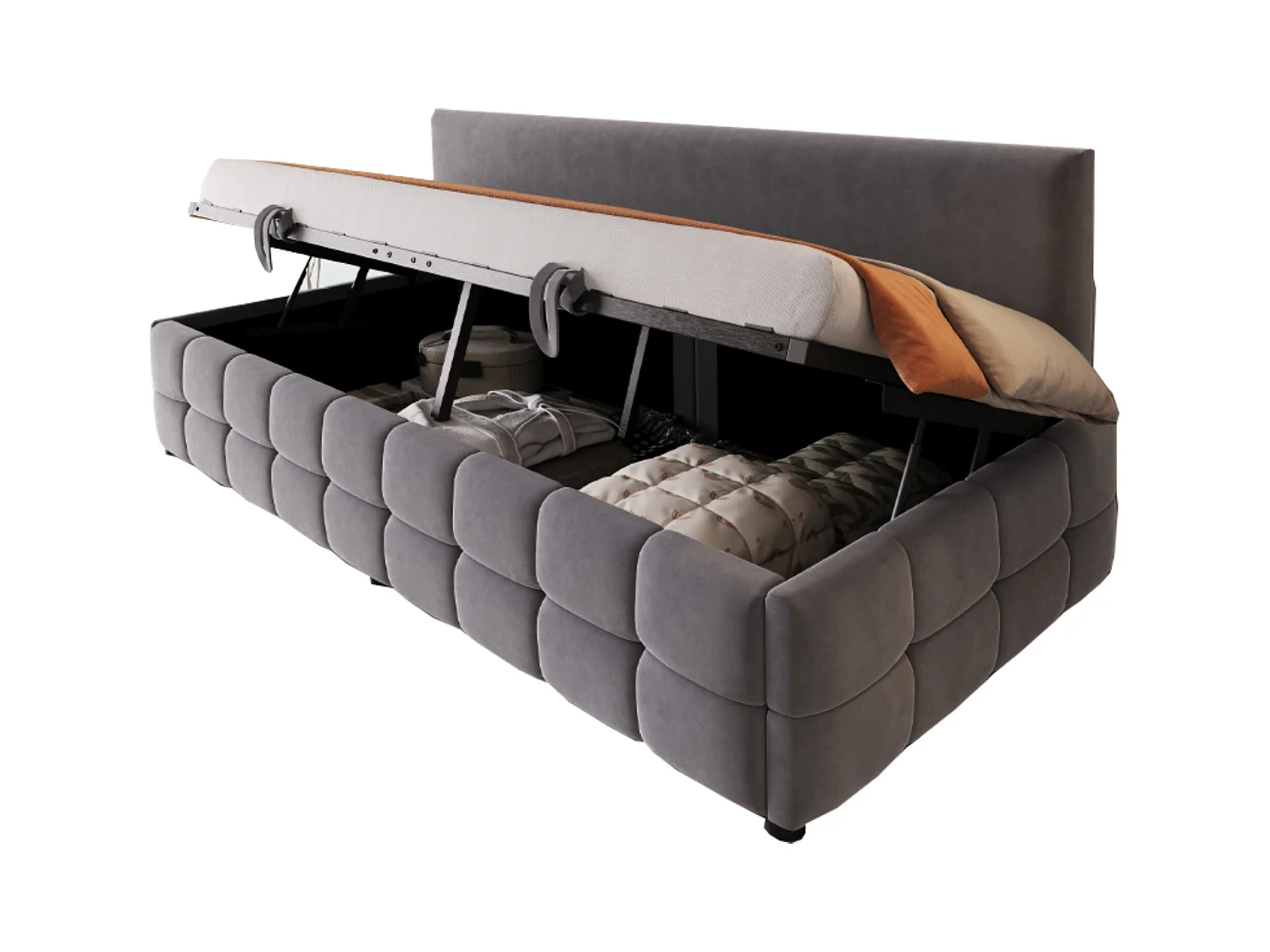 Schlafsofa mit Kasten 90x200 cm - Rückenlehne ohne Armlehnen - Samt - Dunkelgrau (Matratze nicht im Lieferumfang)