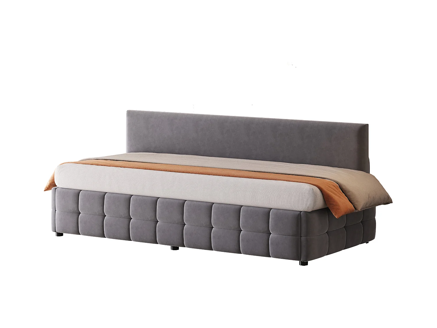 Schlafsofa mit Kasten 90x200 cm - Rückenlehne ohne Armlehnen - Samt - Dunkelgrau (Matratze nicht im Lieferumfang)