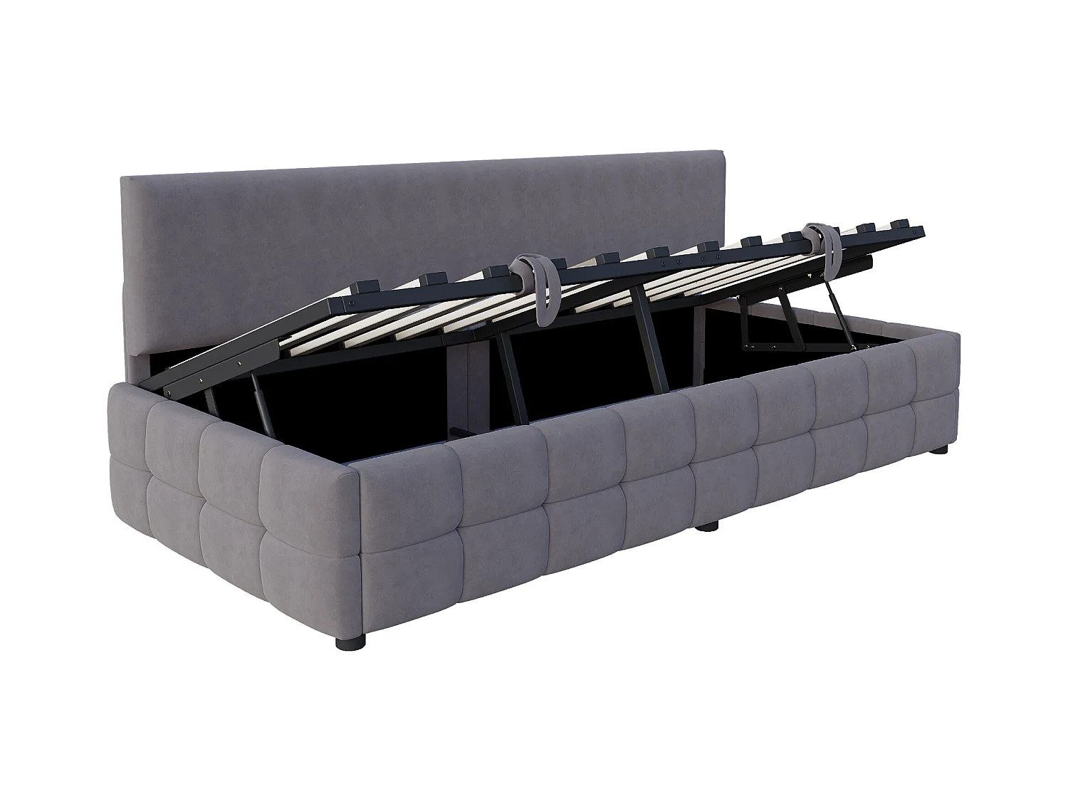 Schlafsofa mit Kasten 90x200 cm - Rückenlehne ohne Armlehnen - Samt - Dunkelgrau (Matratze nicht im Lieferumfang)