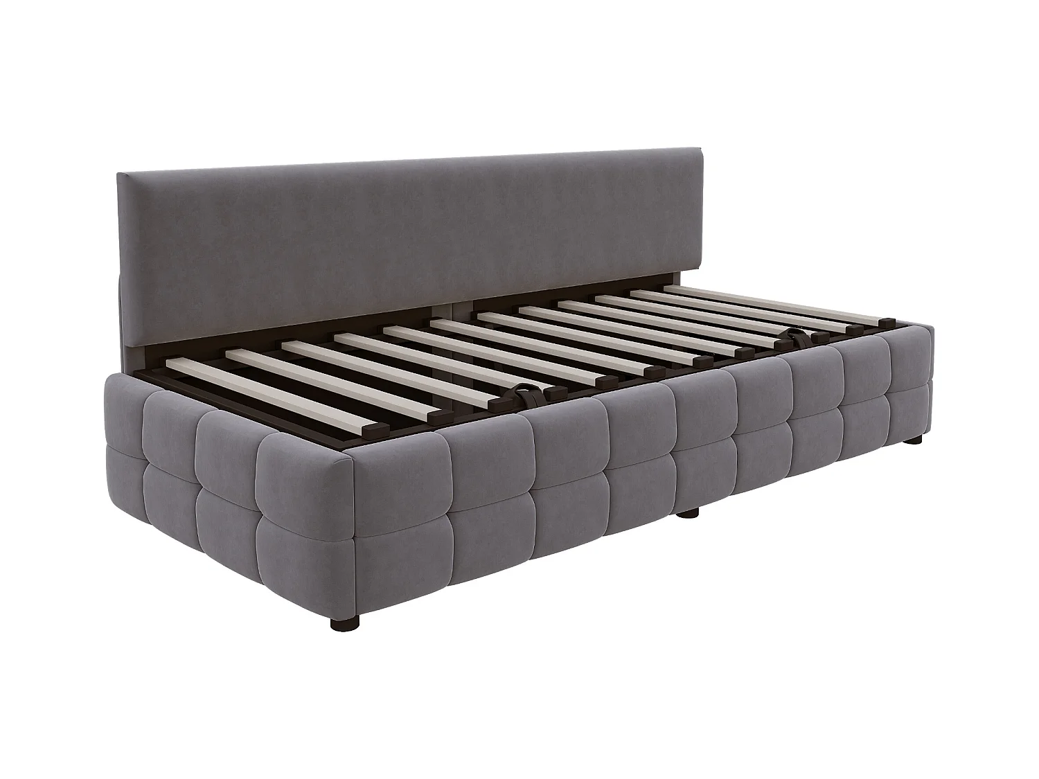 Schlafsofa mit Kasten 90x200 cm - Rückenlehne ohne Armlehnen - Samt - Dunkelgrau (Matratze nicht im Lieferumfang)