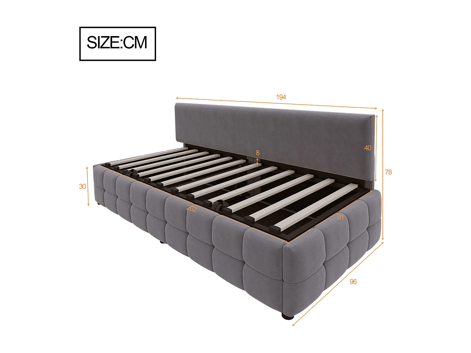 Divano letto con contenitore 90x200 cm - Schienale senza braccioli - Velluto - Grigio scuro (materasso non incluso)